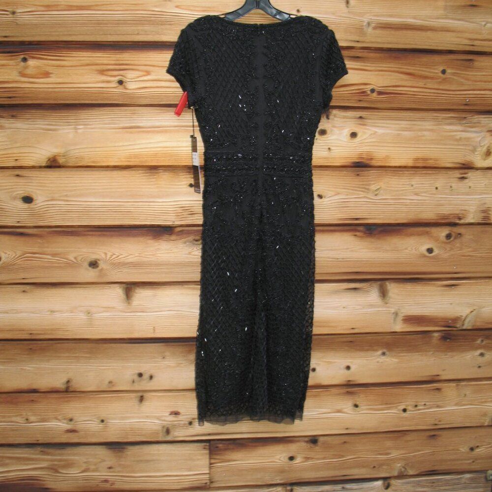 NWT LARA 29225 Black Size 4 Cap Sleeve Beaded Midi Dress - Picture 9 of 14
